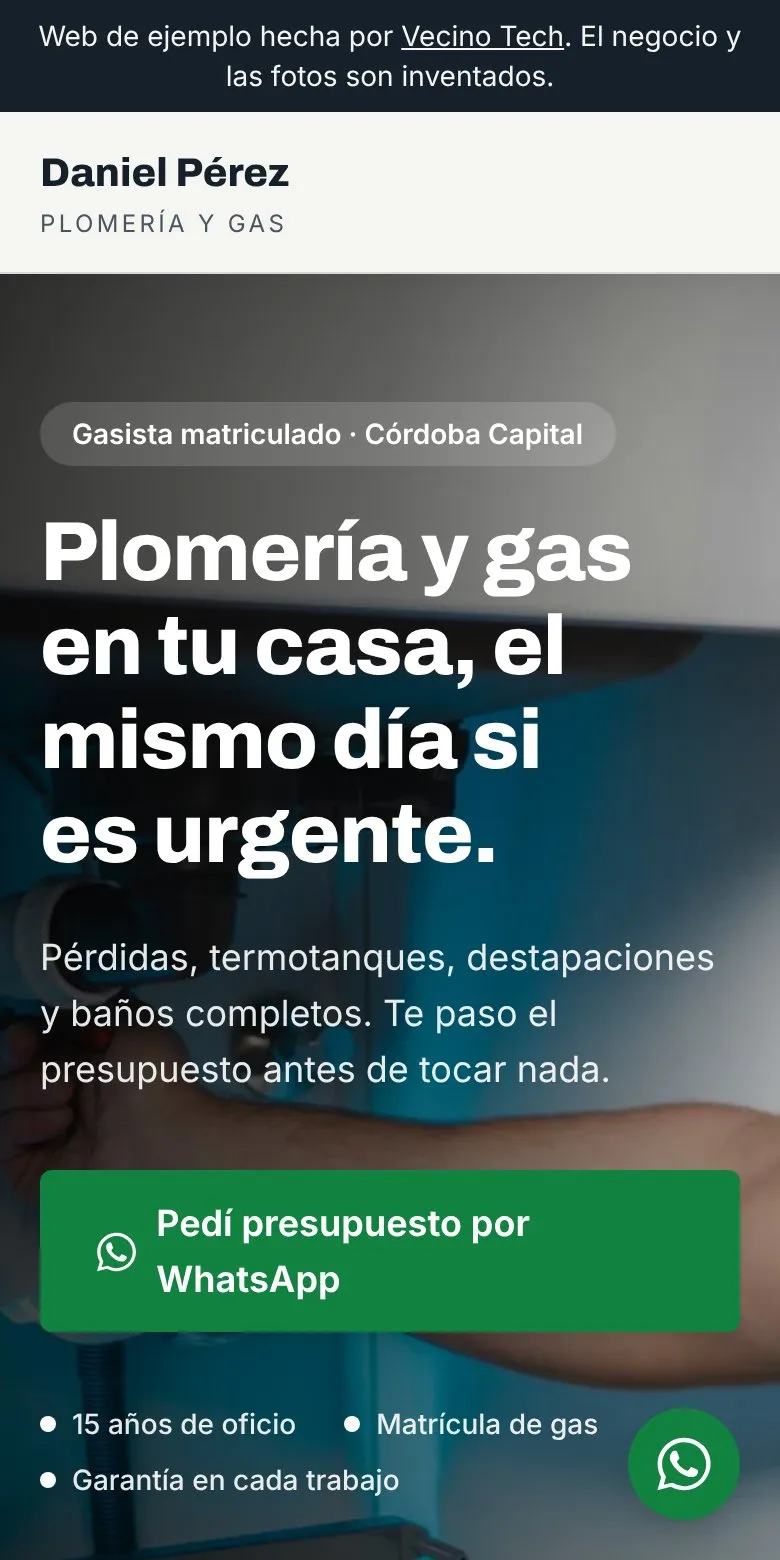 Vista en celular: Plomería y gas